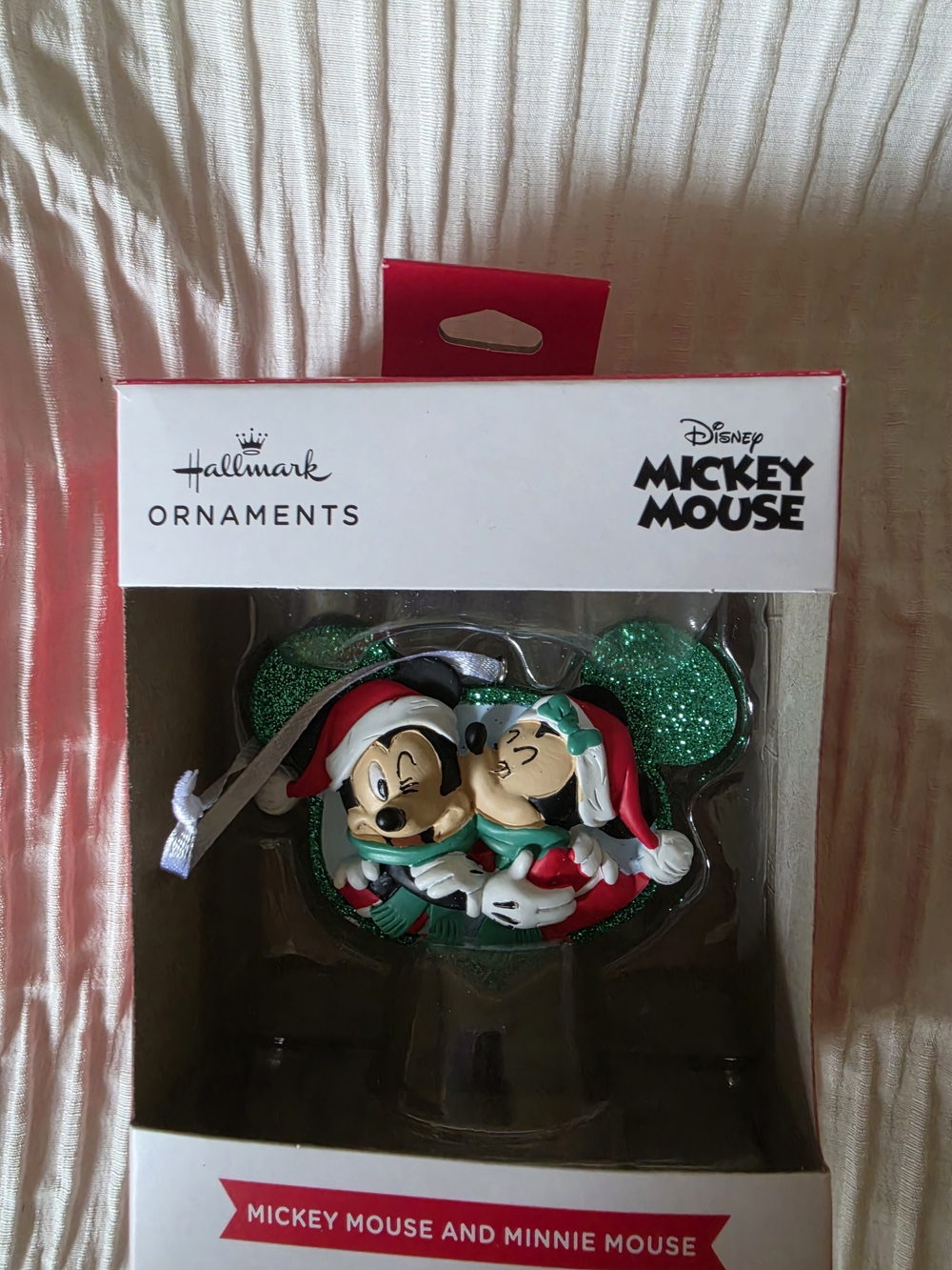 Hallmark Disney Mickey & Minnie Holiday Ornament with Green Glitter Ears - Picture 3 of 3